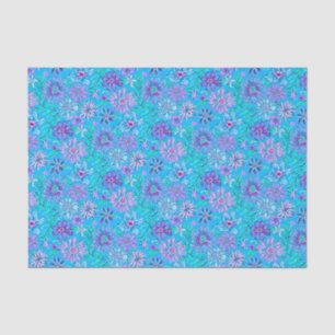 Papier Mousseline Preppy Palm Beach Imprimer Fleurs bleues