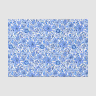 Papier Mousseline Preppy Palm Beach Imprimer Fleurs bleues et blanch