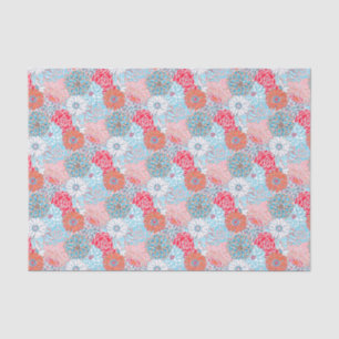 Papier Mousseline Preppy Palm Beach Imprimer Fleurs Turquoises et ro