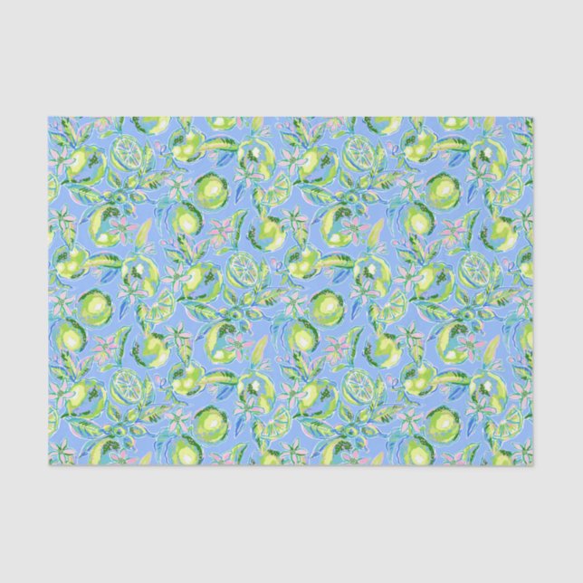 Papier Mousseline Preppy Palm Beach Imprimer Limites bleu et vert (Recto)