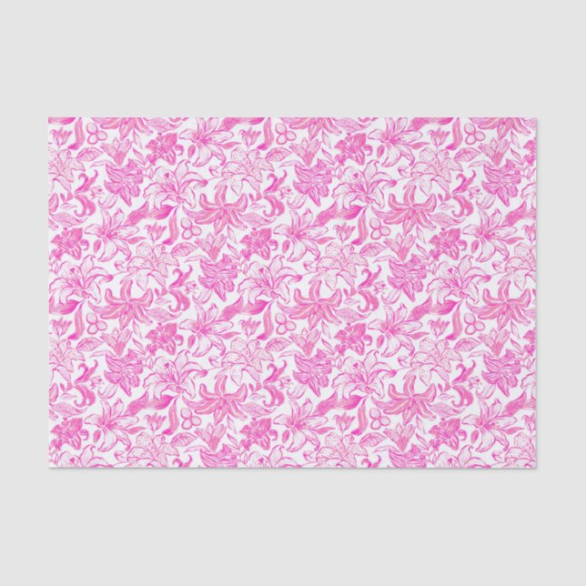 Papier Mousseline Preppy Palm Beach Imprimer rose et blanc Fleurs (Recto)
