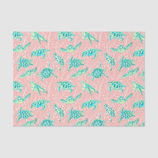 Papier Mousseline Preppy Palm Beach Imprimer Tortues pastel (Recto)