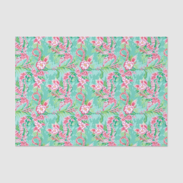 Papier Mousseline Preppy Palm Beach Motif de fleurs tropicales (Recto)