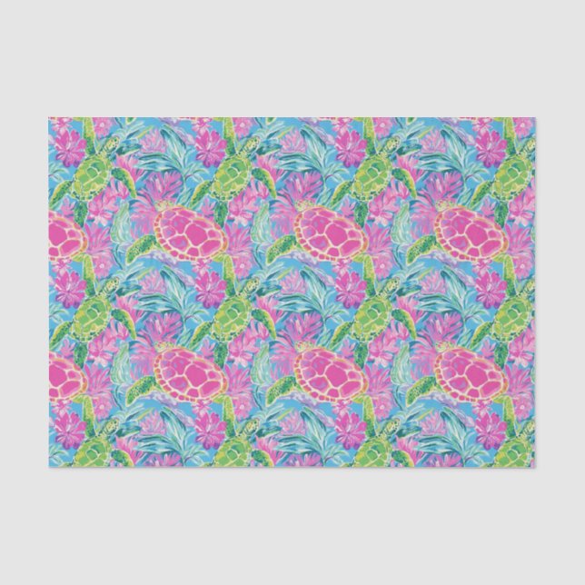 Papier Mousseline Preppy Palm Beach Motif de tortues tropicales (Recto)
