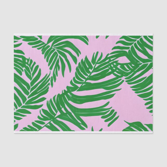 Papier Mousseline Preppy Pink Et Green Palm Feuille Beach House (Recto)