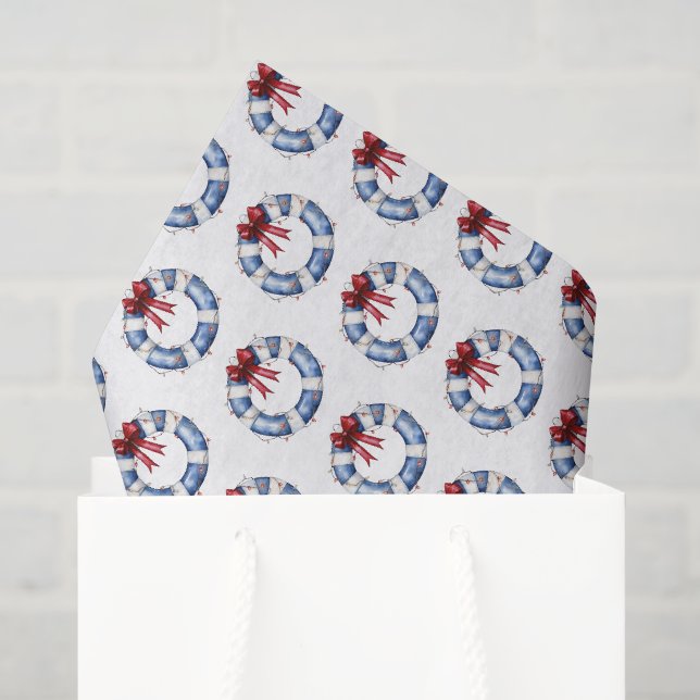 Papier Mousseline Préservateur Nautique De Vie De Noël Avec Bow (Sac cadeau)