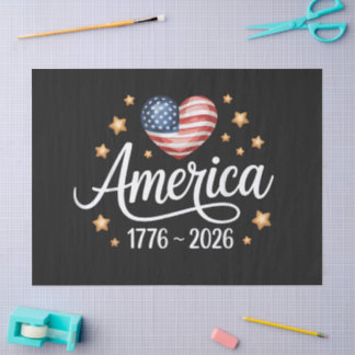 Papier Mousseline Pretty Flag Heart 1776-2026 July 4th 250th