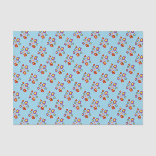 Papier Mousseline Pretty Ladybugs and Flower Pattern Blue (Recto)