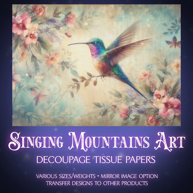 Papier Mousseline Pretty Vintage Florals & Hummingbird Decoupage (Créateur téléchargé)