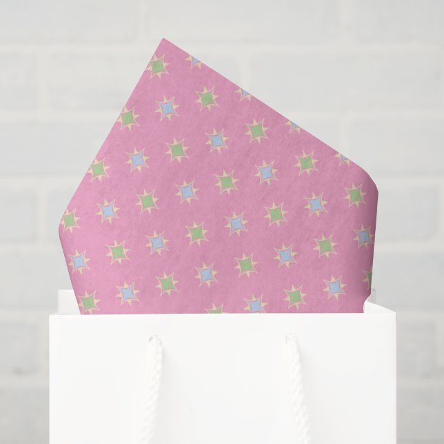 Papier Mousseline Printemps Pastel Motif rose vert jaune doux (Sac cadeau)