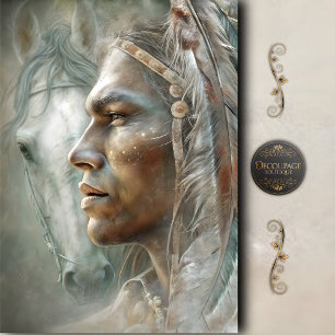 Papier Mousseline Profil de Guerrier Autochtone & Découpe de Cheval