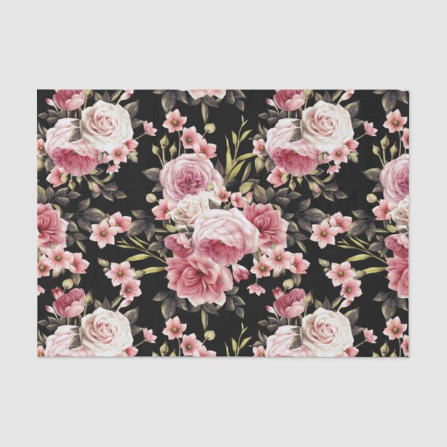 Papier Mousseline Profusion rose - Arrière - plan noir (Recto)