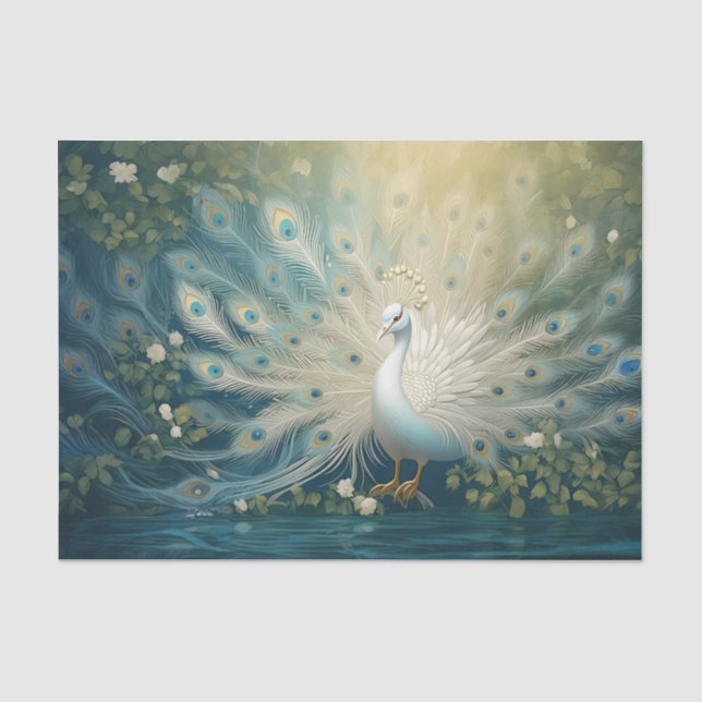Papier Mousseline Promenade Peacock Plumes, Elégant Peacock Blanc (Recto)