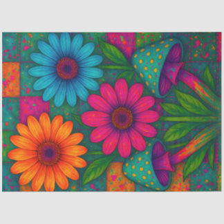 Papier Mousseline Psychedelic Flowers & Mushrooms Decoupage