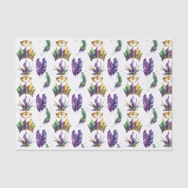 PAPIER MOUSSELINE PURPLE OR VERT MARDI GRAS MASQUES FEATHERS (Recto)
