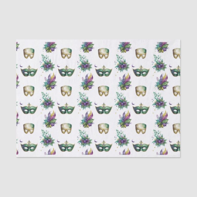 PAPIER MOUSSELINE PURPLE OR VERT MARDI GRAS MASQUES FEATHERS (Recto)