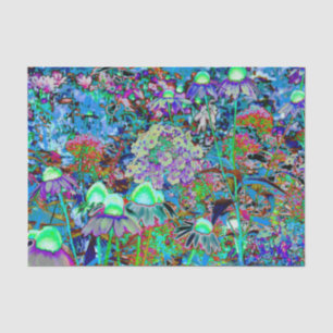 Papier Mousseline Purple psychédélique et fleurs de jardin vert citr