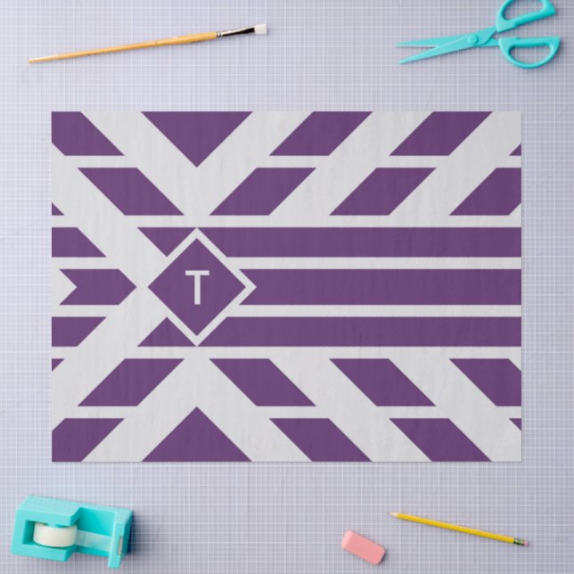 Papier Mousseline Quadrangle violet rayures, Papier Tissu Monogramme (Artisanat)