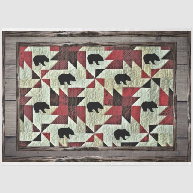 Papier Mousseline Quilt d'ours noir Bois rustique (Recto)