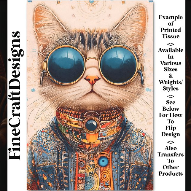 Papier Mousseline Quirky Fun Cool & Cute Cyberpunk Cat BC6 Découpage (Créateur téléchargé)