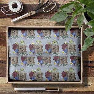 Papier Mousseline Quokka Heureux Australie Floral Bleu