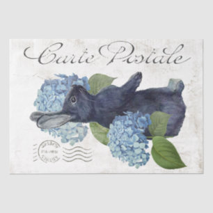 Papier Mousseline Rabbit Blue Hydrangea Flower Carte Postale Françai