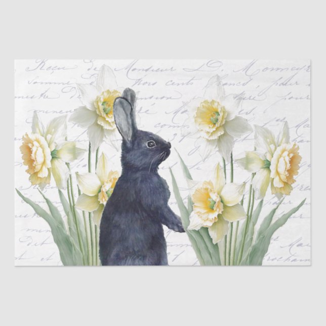 Papier Mousseline Rabbit Jaune Daffodique Fleur Français Script Craf (Recto)