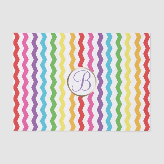 Papier Mousseline Rainbow Chevron Imprimer la lettre Monogramme init (Recto)