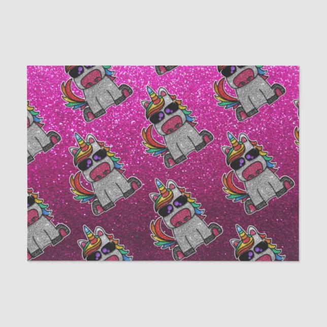 Papier Mousseline Rainbow Unicorn Hot rose Parties scintillant Envel (Recto)
