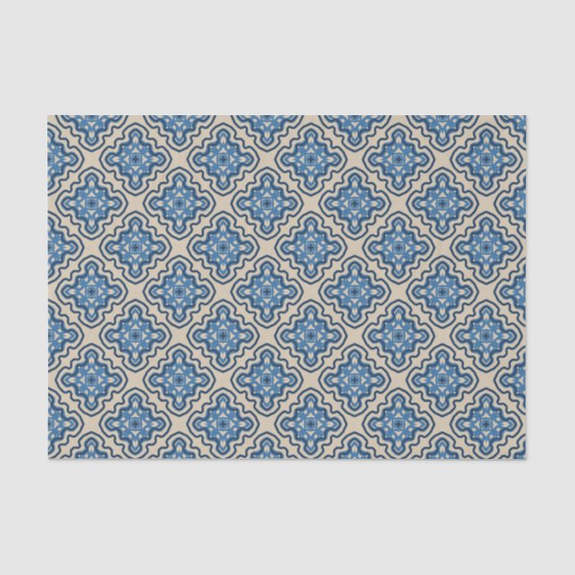 Papier Mousseline Ranch historique Damask Delft Blue Sand (Recto)