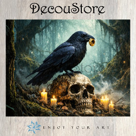 Papier Mousseline Raven on Skull in the Forest Decoupage