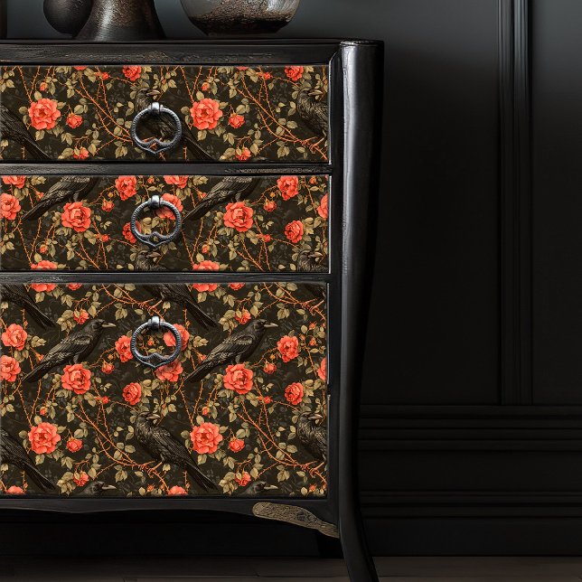 Papier Mousseline Raven Red Rose Bramble Illustration Dark Gothic (Créateur téléchargé)