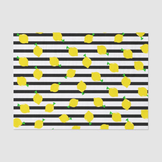 Papier Mousseline Rayure et citron noirs et blancs (Recto)