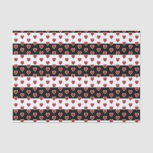 Papier Mousseline Rayure noire et blanche avec les coeurs