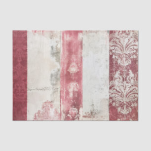 Papier Mousseline Rayures damassées rouge et blanc en détresse