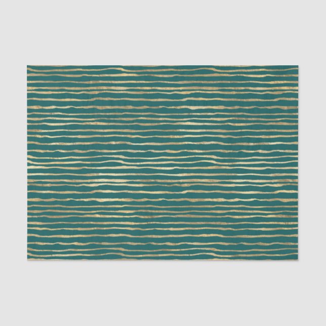 Papier Mousseline Rayures de Doodle turquoise et or (Recto)