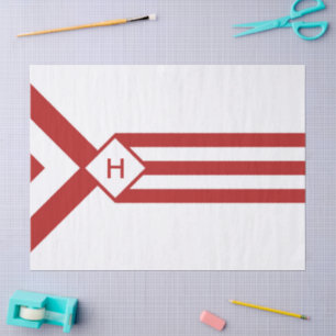 Papier Mousseline Rayures et chevrons rouges avec le monogramme sur