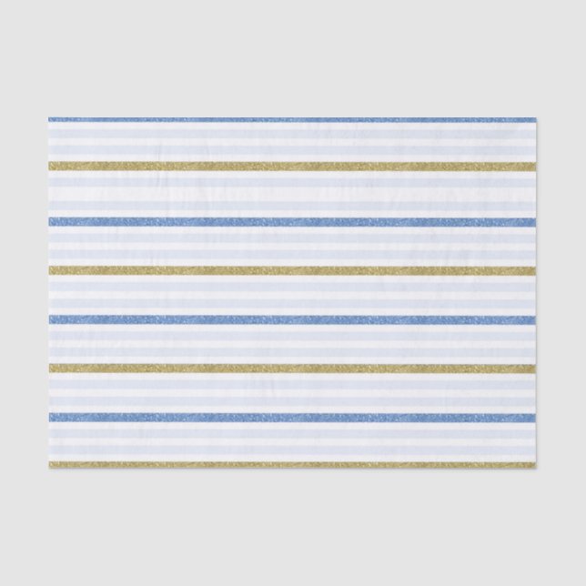 Papier Mousseline Rayures Pailletées Bleu & Or (Recto)