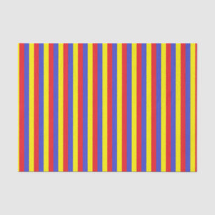 Papier Mousseline Rayures rouges, bleues et jaunes verticales