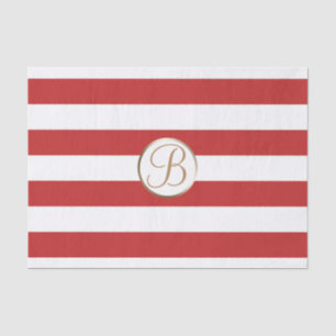 Papier Mousseline Rayures Rouges et Blanches Monogramme Lettre Initi