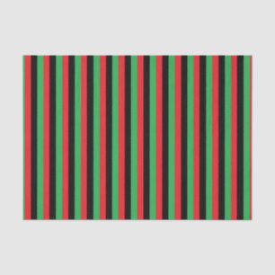 Papier Mousseline Rayures rouges, noires et vertes verticales