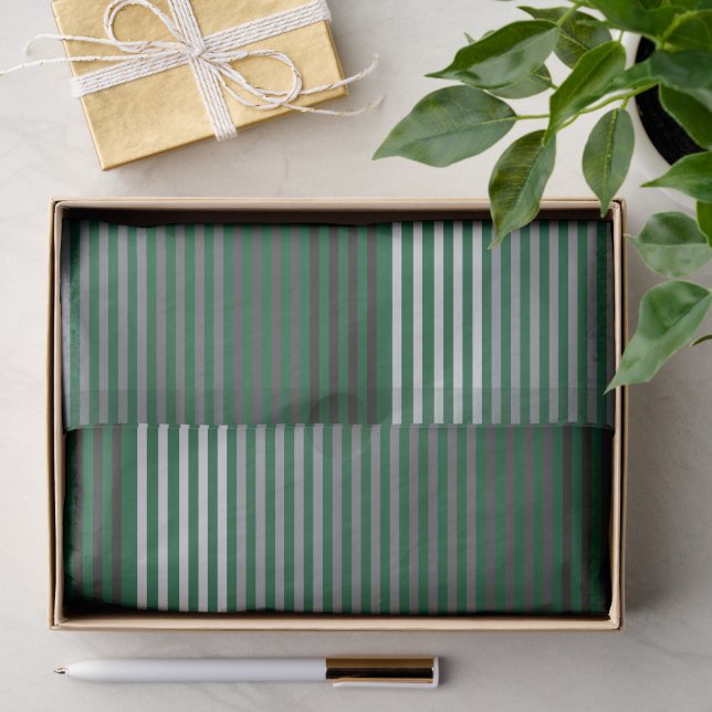 Papier Mousseline Rayures vertes, grises, noires et blanches (Cadeau)
