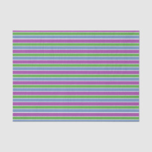 Papier Mousseline Rayures violettes, vertes et bleues