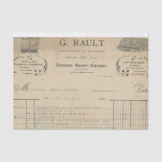 Papier Mousseline Réception en français (Recto)