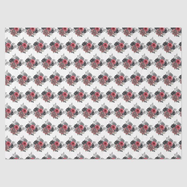 Papier Mousseline Red and Silver Elegant Flowers (Recto)