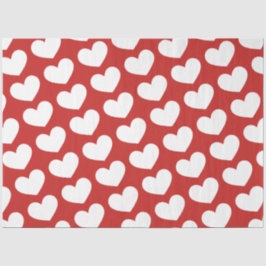 Papier Mousseline Red and White Hearts Valentine's Day Tissus Paper