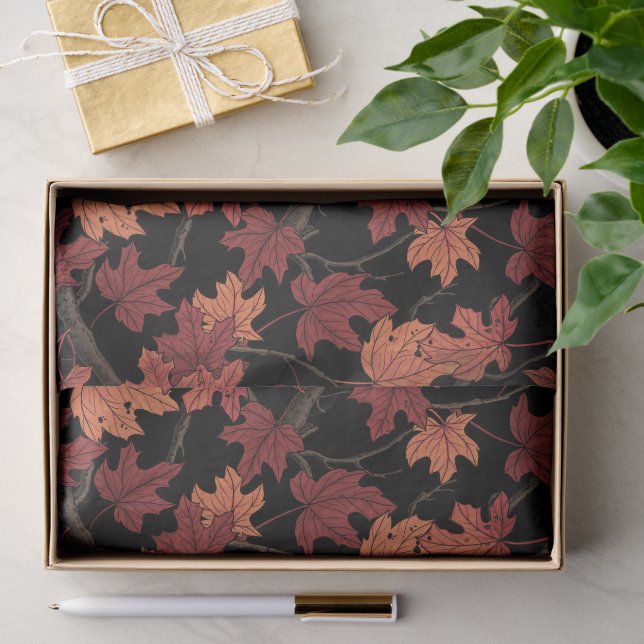 Papier Mousseline Red Autumn maple leaves on black (Cadeau)