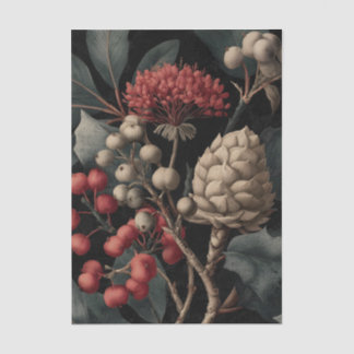 Papier Mousseline Red Berries and Exotic Seed Pods on Black