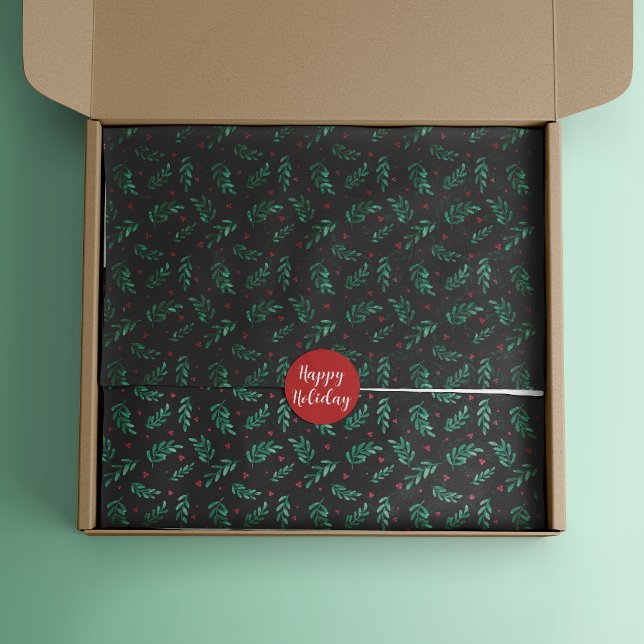 Papier Mousseline Red Berries Motif de Noël Noir (Créateur téléchargé)