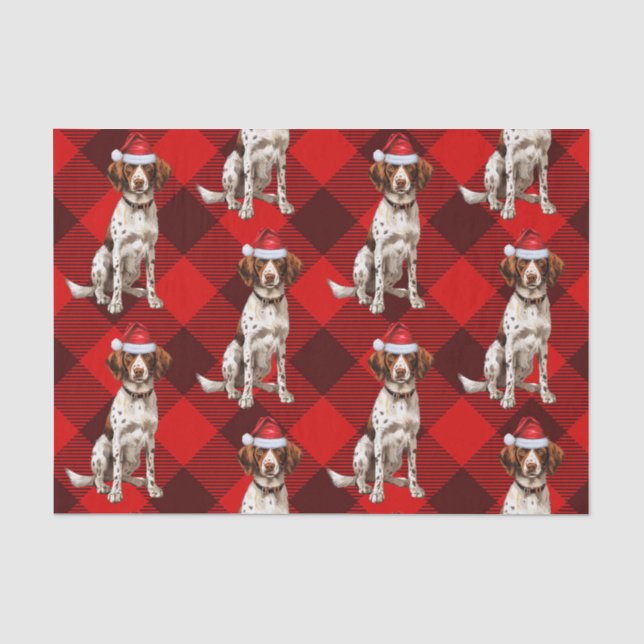 Papier Mousseline Red Buffalo Plaid Brittany Spanien Chien vacances (Recto)